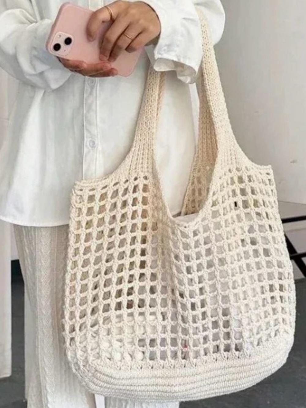 Handmade Cream knit Market Tote Bag
